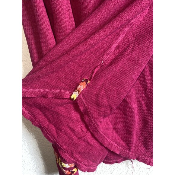 Free People Thermal Henley waffle Aztec Shirt L Pink Western boho hippie - Picture 7 of 10